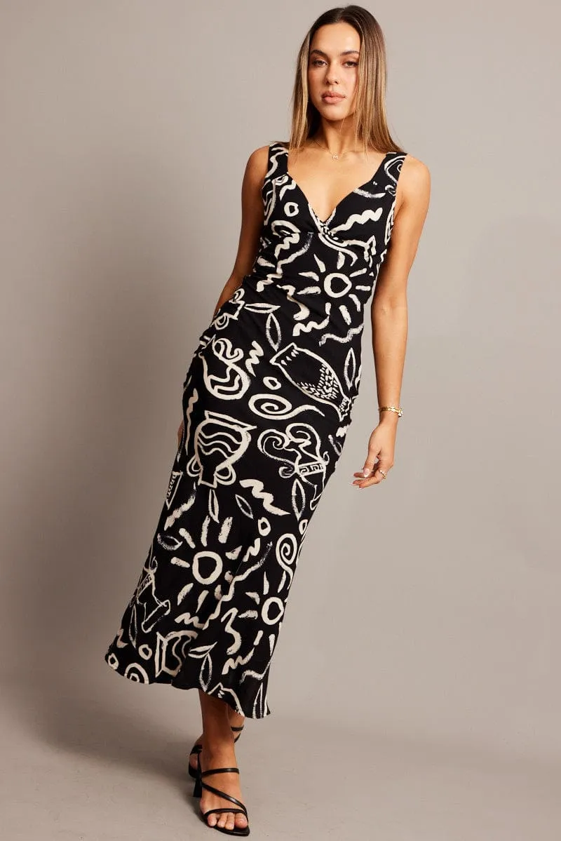 Black Abstract Slip Dress Maxi Clay Glow Timeless and classic maxi
