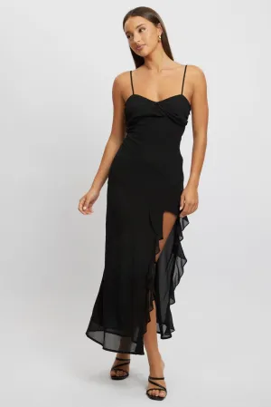 With its flowy design this dress drapes beautifully for a sophisticated look Black Bodycon Dress Maxi Ruffle Slit Chiffon