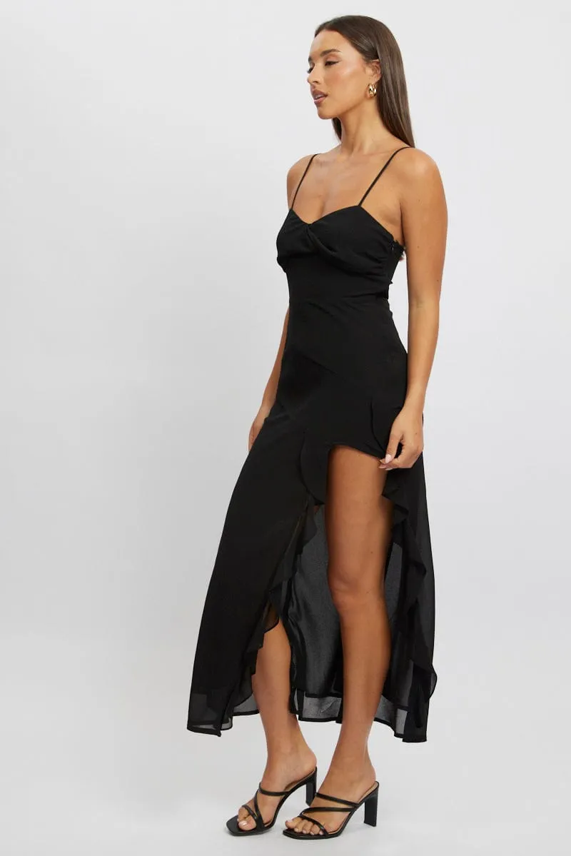 Elegant formal maxi Black Bodycon Dress Maxi Ruffle Slit Chiffon