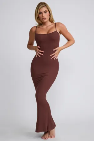 Modal Scoop-Neck Maxi Dress in Chocolate Cap Sleeve Cotton Glow