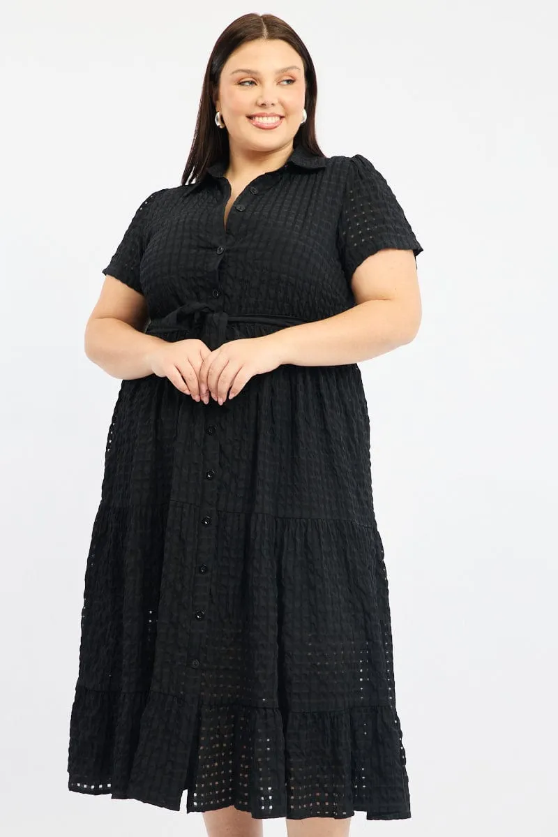Black Shirt Dress Short Sleeve Tiered Self Check Chic everyday outfit