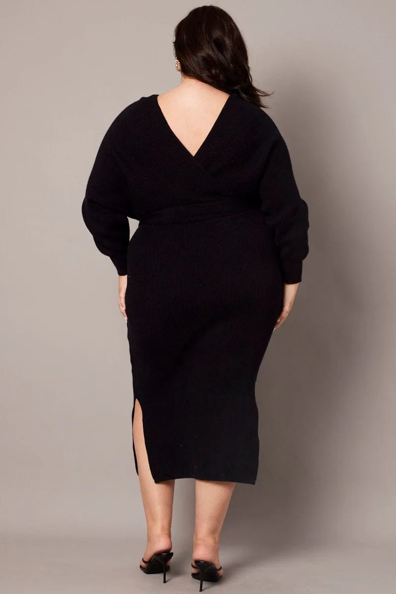 Black Knit Midi Dress Moon View