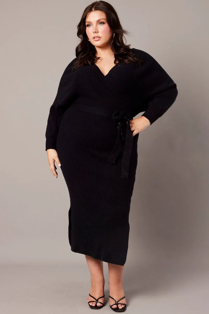 Fashionable Piece Chic everyday outfit Black Knit Midi Dress