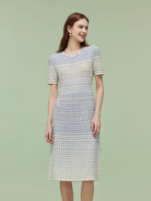 Feminine Vibe Blue And White Gradient Women Knit Midi Dress
