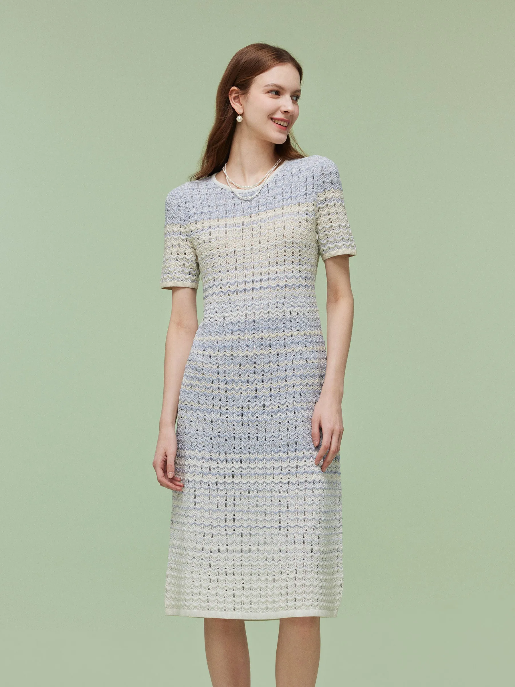 Blue And White Gradient Women Knit Midi Dress Smart Outfit Sand Step
