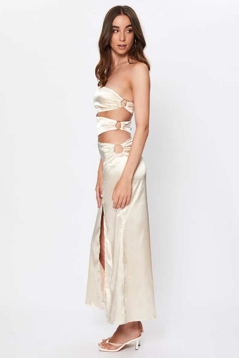 Beige Tie Side Cut Out Maxi Dress Island Edge