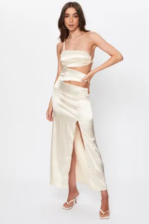 Market Lane Beige Tie Side Cut Out Maxi Dress