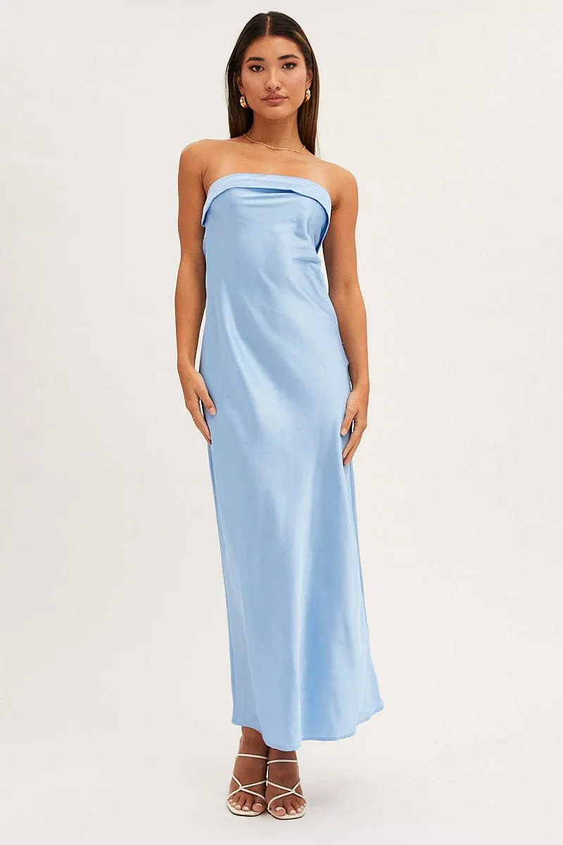 Ocean Blue Blue Satin Dress Maxi Strapless