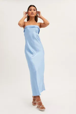 Blue Satin Dress Maxi Strapless Light and airy dress