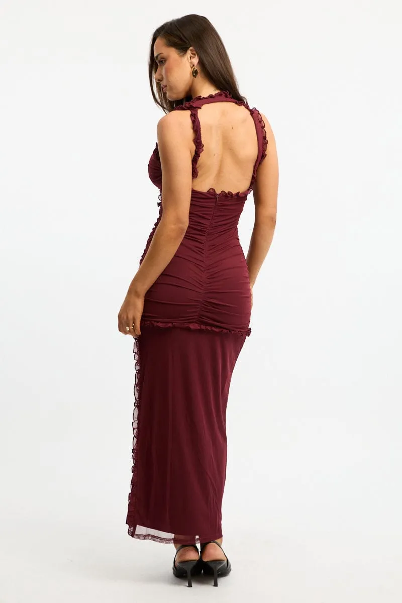 Pleat Art spring fresh Red Bodycon Dress Maxi