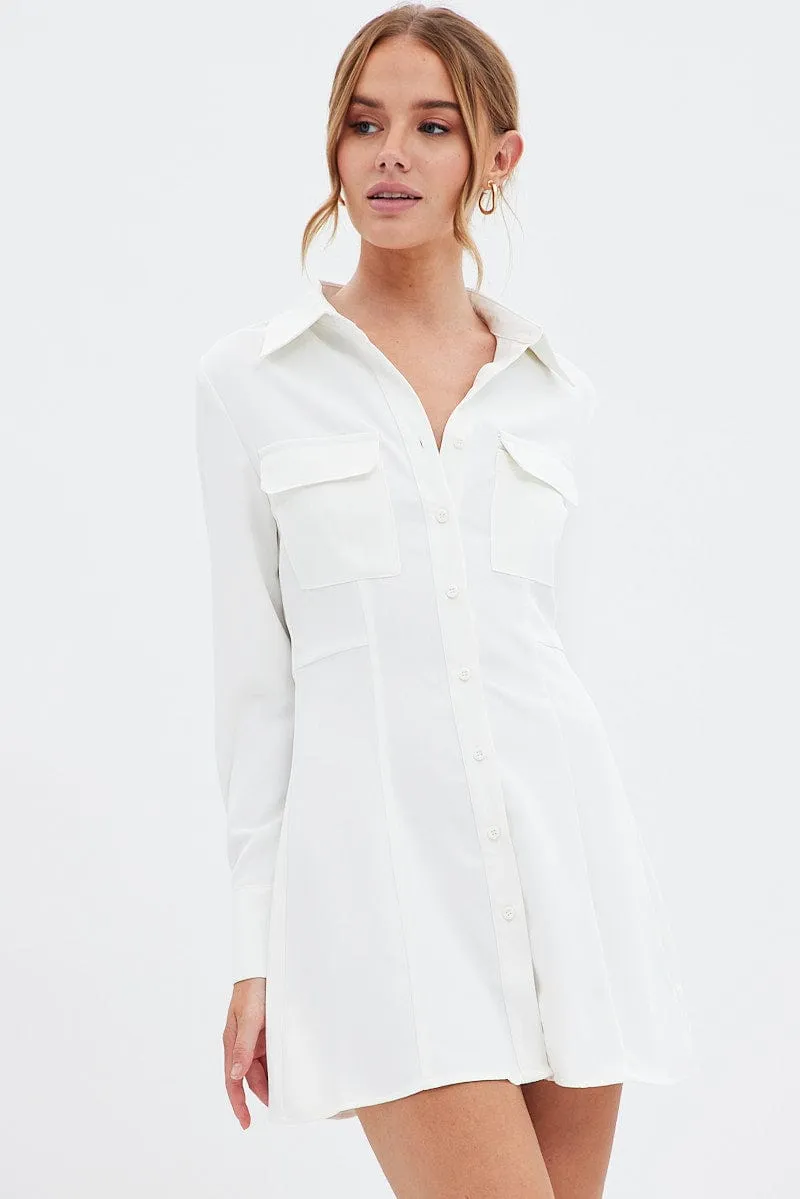 Comfortable Lounge White Shirt Dress Long Sleeve