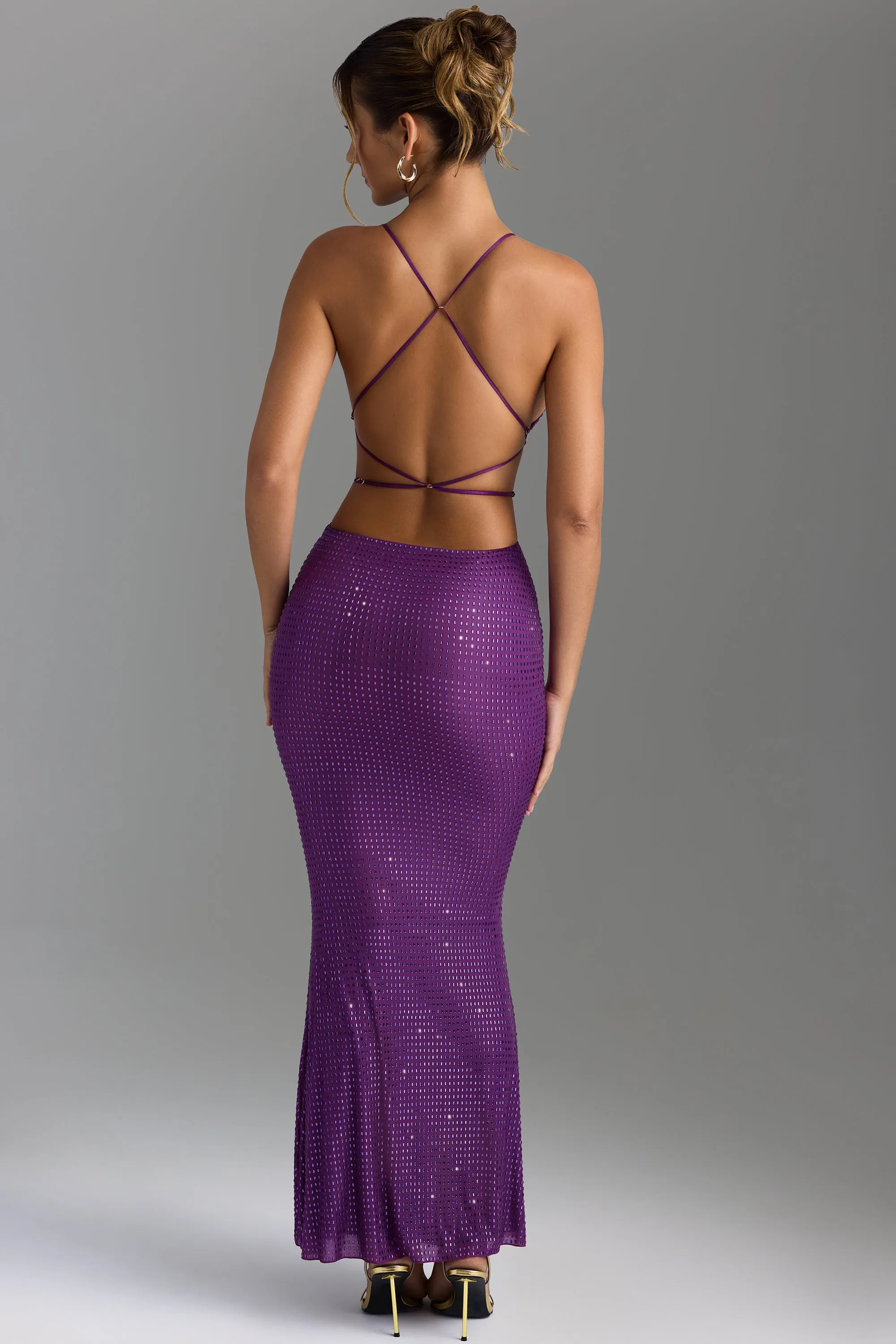 Opal Shine Embellished Cut-Out Maxi Dress in Grape