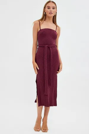casual beachwear Red Maxi Dress Bodycon Tie Belted Rib