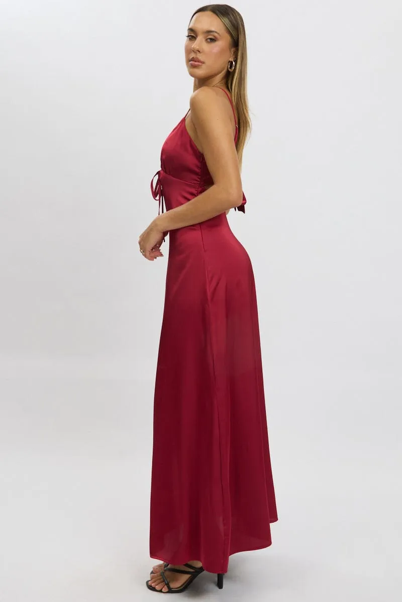 Red Maxi Dress Cut Out Satin casual beachwear Effortless vacation dress