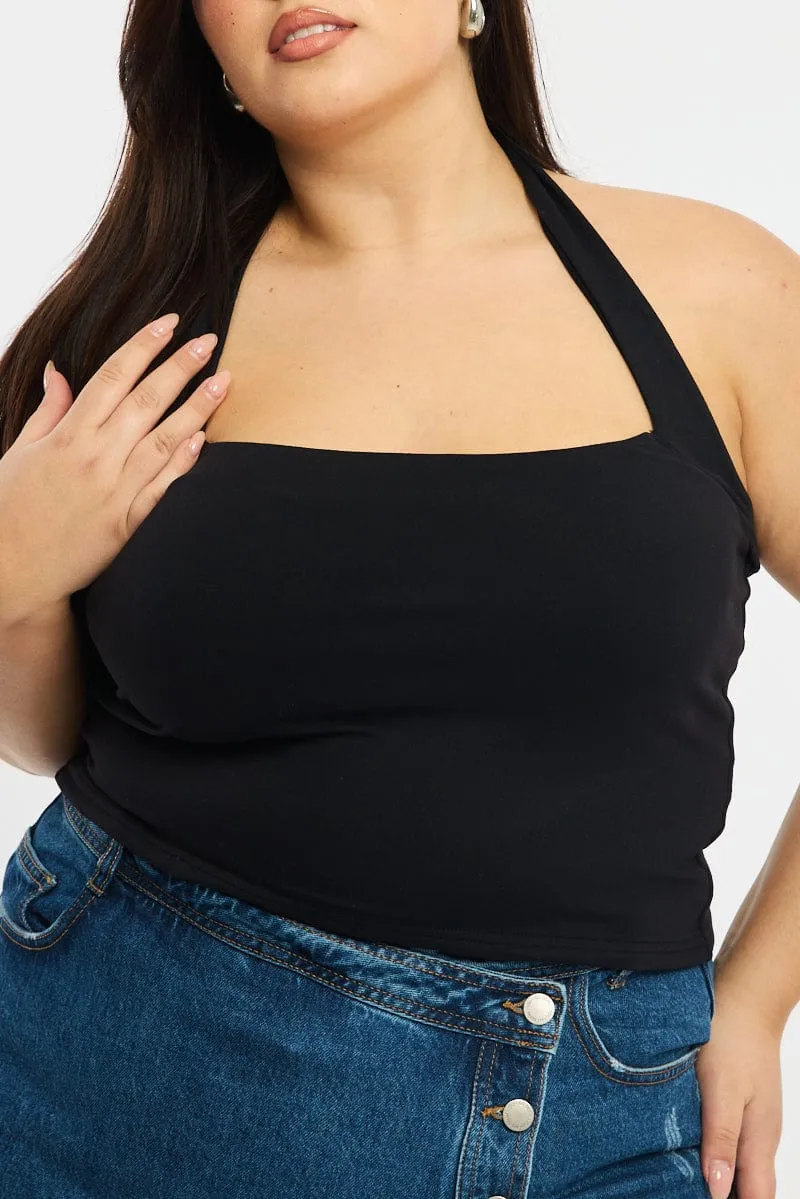 Black Halter Neck Top Supersoft EcoFriendlyDyeProcess QuickDrying Fiber