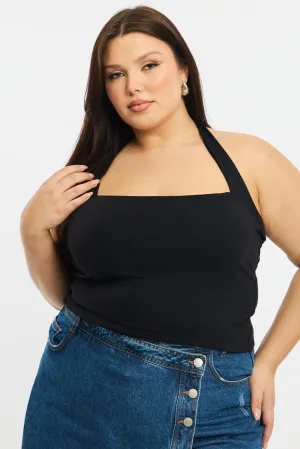 Night Charm Virtual Fit Black Halter Neck Top Supersoft