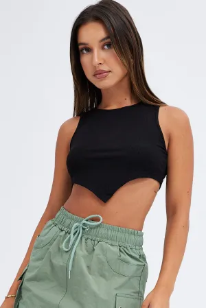 Urban Wear Stretchable Material Black Scarf Tank Top