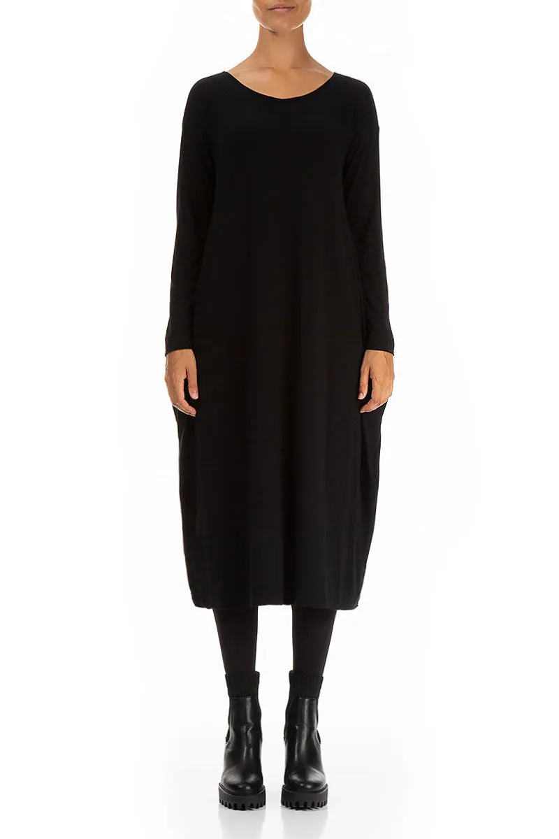 Campus Vibe Side Drop Black Cotton Dress