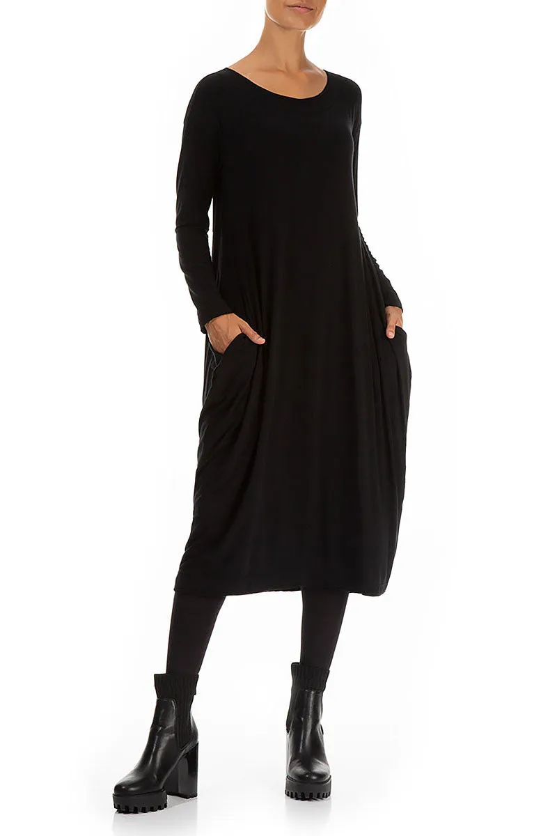 Magic Glow Club Mode Side Drop Black Cotton Dress