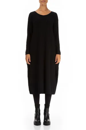 Campus Vibe Side Drop Black Cotton Dress