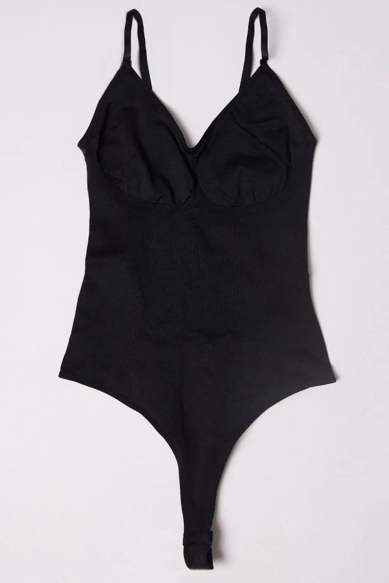 Game Core Wool Fit Black Seamless Backless Sculpting Bodysuit