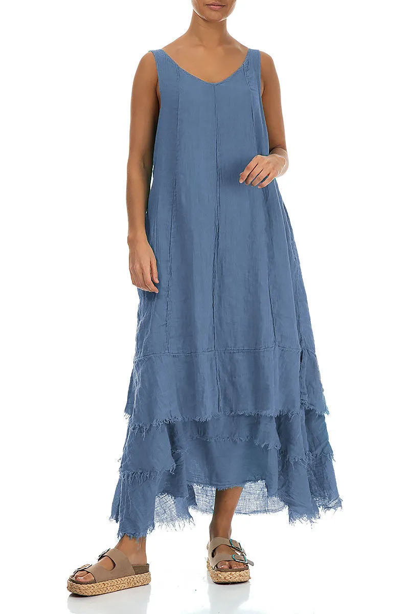Jewel tone Tight Net Maxi Blue Nova Gauze Linen Dress