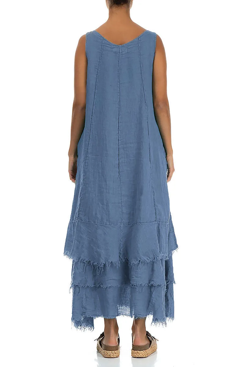 Maxi Blue Nova Gauze Linen Dress Smart Skirt StretchableFabric
