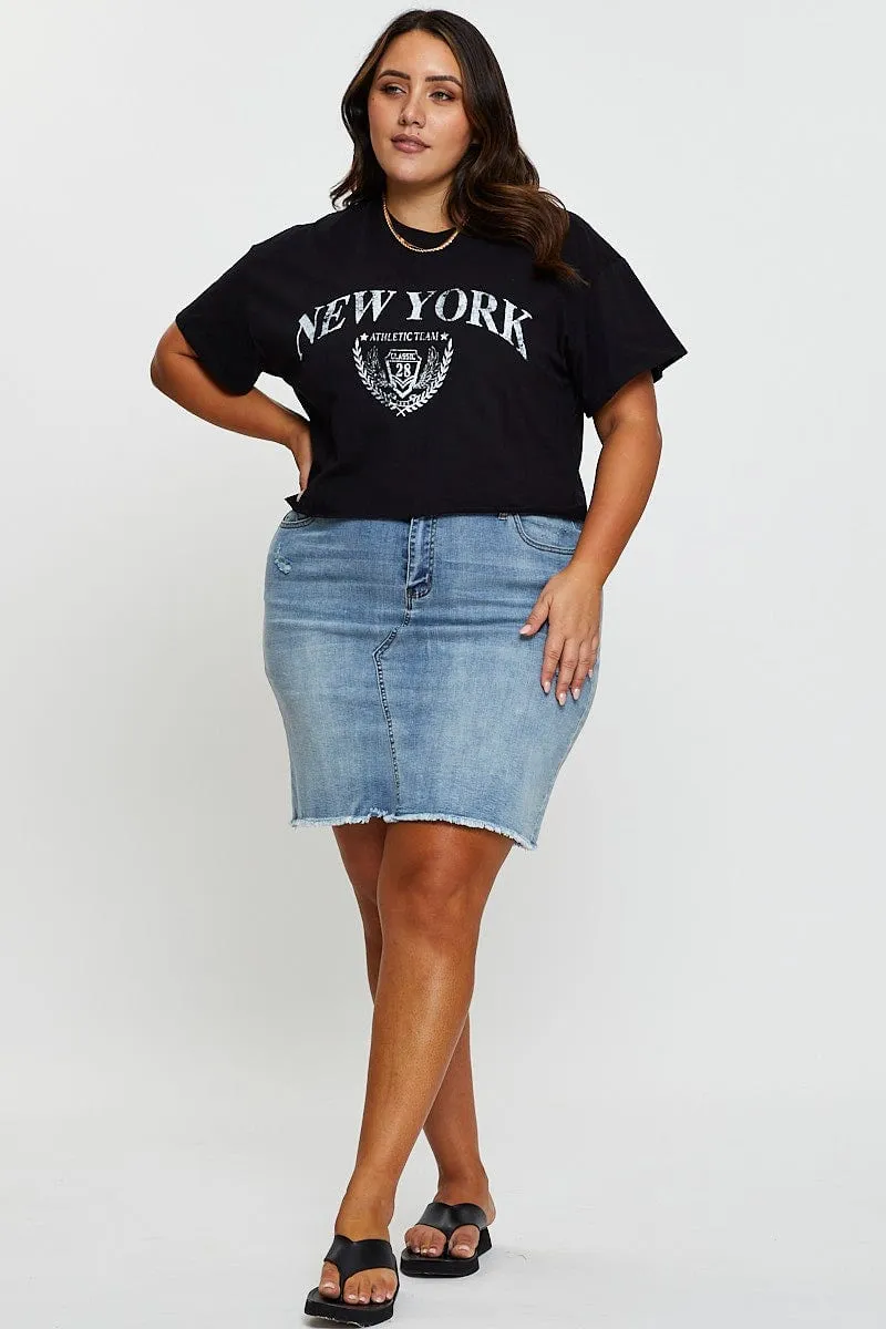 Slim fit sleekness Black Graphic T-shirt New York Crew Neck Short Sleeve