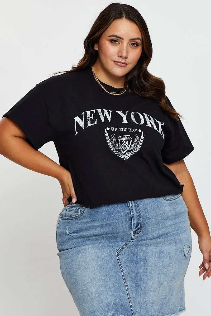 Black Graphic T-shirt New York Crew Neck Short Sleeve Adult Wear