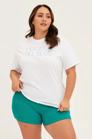 Anti Static Finish White Crew Neck Short Sleeve Graphic T-shirt