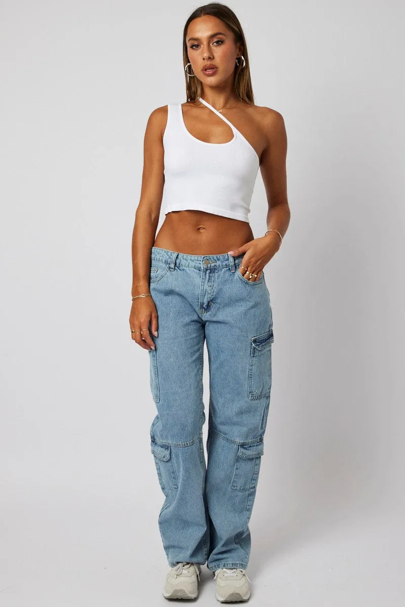 White Crop Top Singlet Seamless Opaque Core Adjustable drawstring