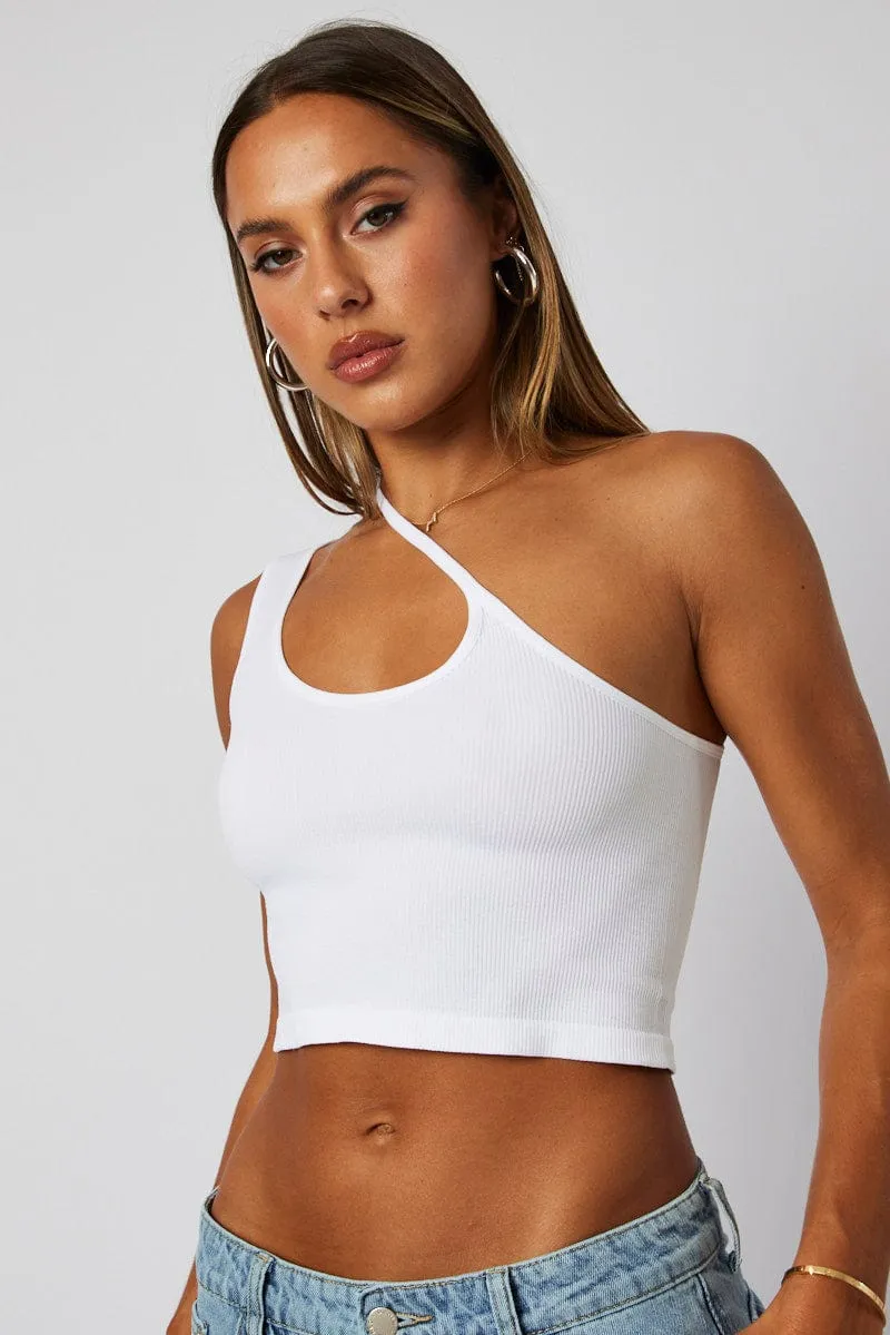 White Crop Top Singlet Seamless Stylish Layer