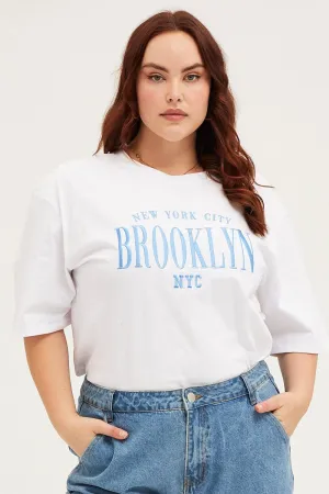 anti static White Oversized T-shirt Brooklyn Crew Neck Short Sleeve