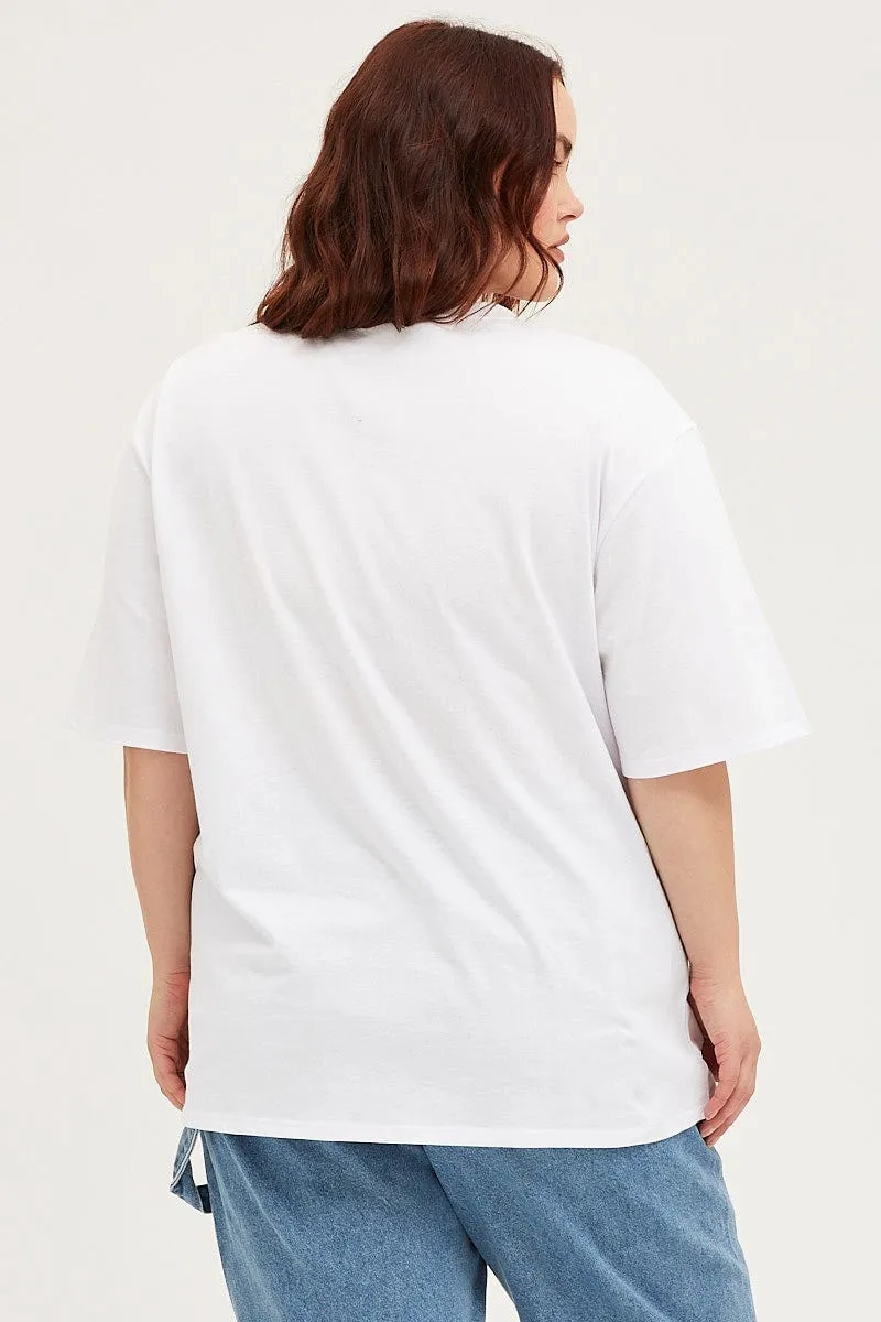 White Oversized T-shirt Brooklyn Crew Neck Short Sleeve Indoor Comfort High Density Cotton