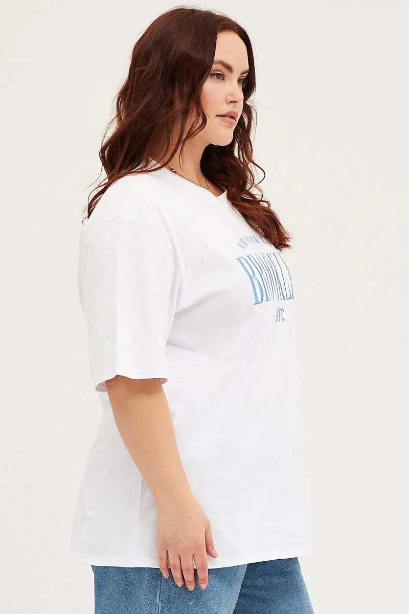 White Oversized T-shirt Brooklyn Crew Neck Short Sleeve Slim Fit Design