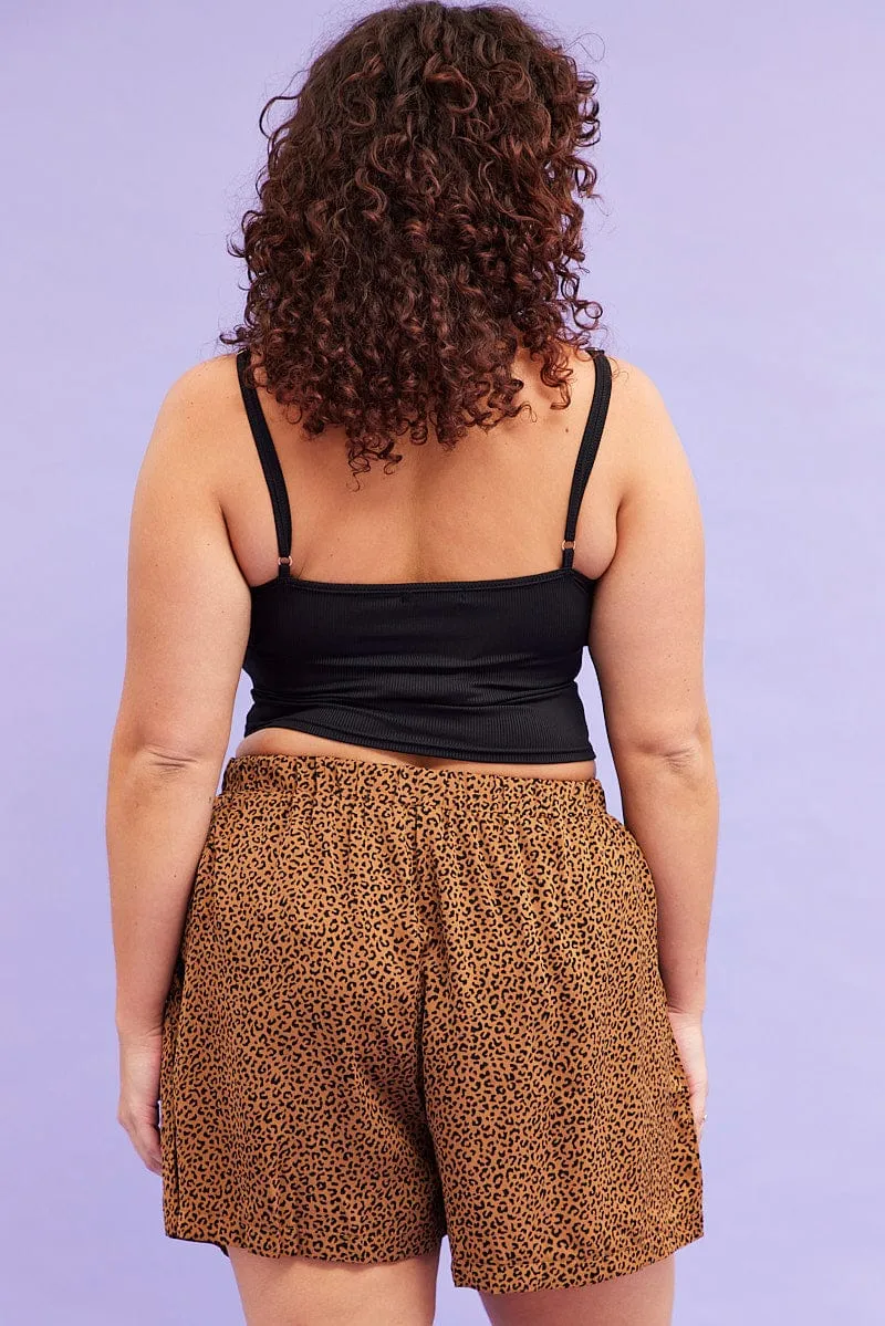 Chic Fit Animal Print Shorts High Rise Waist Tie