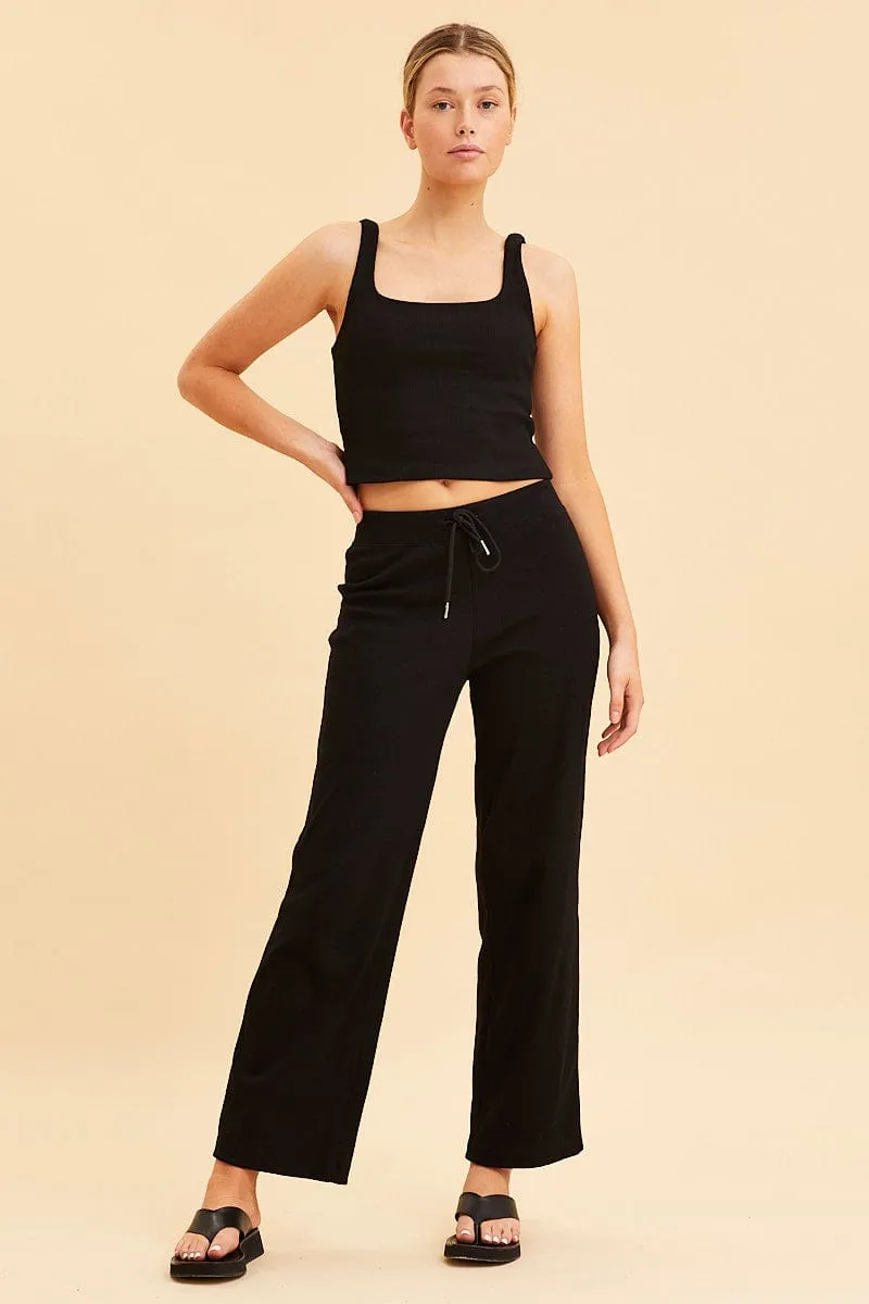 Weatherproof DurableWeave Black Crop Tank Square Neck Cotton Blend Rib