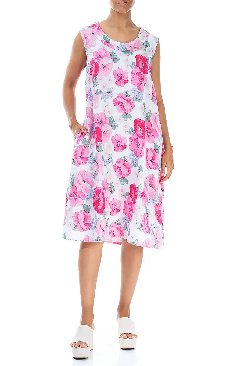 premium fabric Cowl Neck Peony Blossom Linen Midi Dress