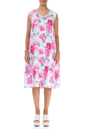 Clear Glow Boss Vibe Cowl Neck Peony Blossom Linen Midi Dress