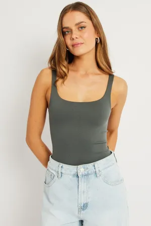 Grey Bodysuit Sleeveless Square Neck Seamless Classic Design Multi-Purpose Wear