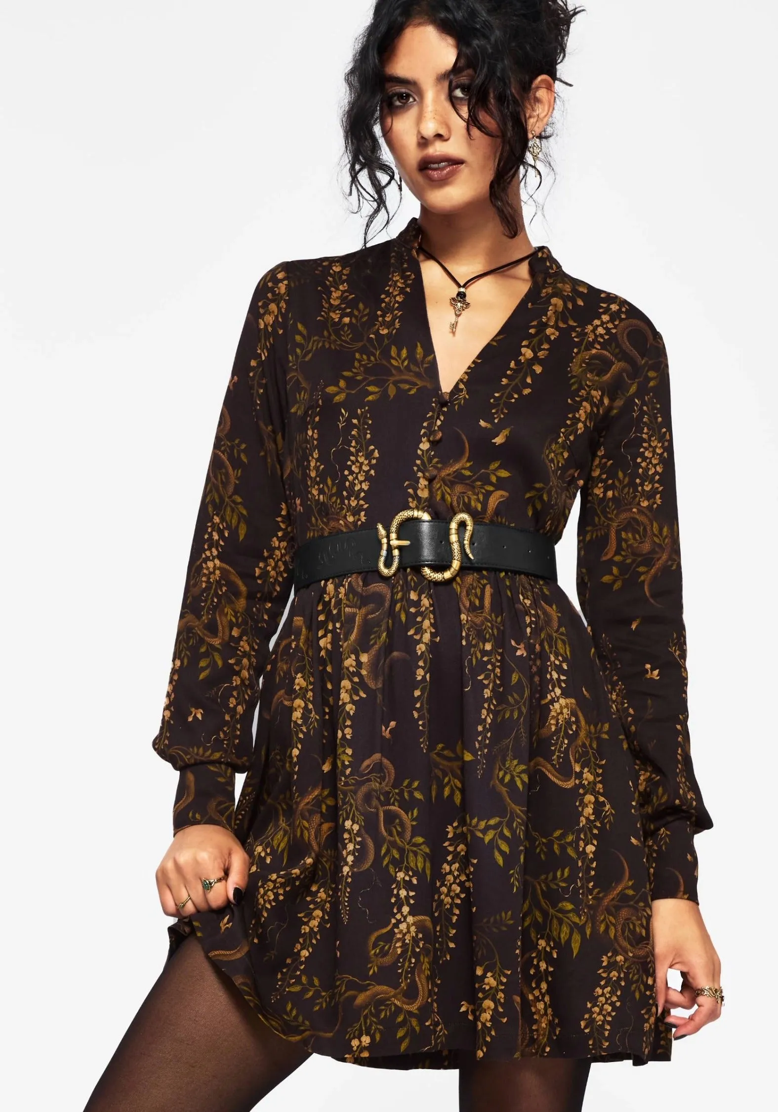 Azazel Snake Printed Belted Mini Dress Fun casual mini