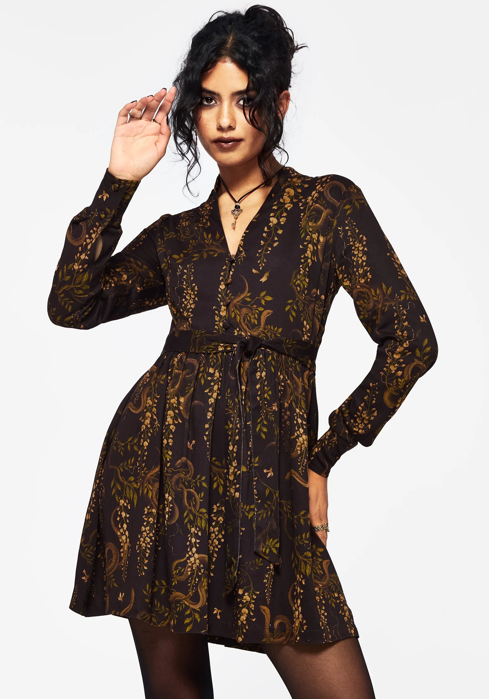 Azazel Snake Printed Belted Mini Dress Quick Dry Textile