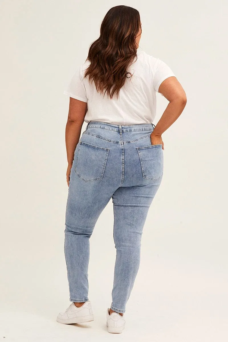 Balanced Wardrobe Blue High Rise Knee Distress Stretch Skinny Denim Jeans