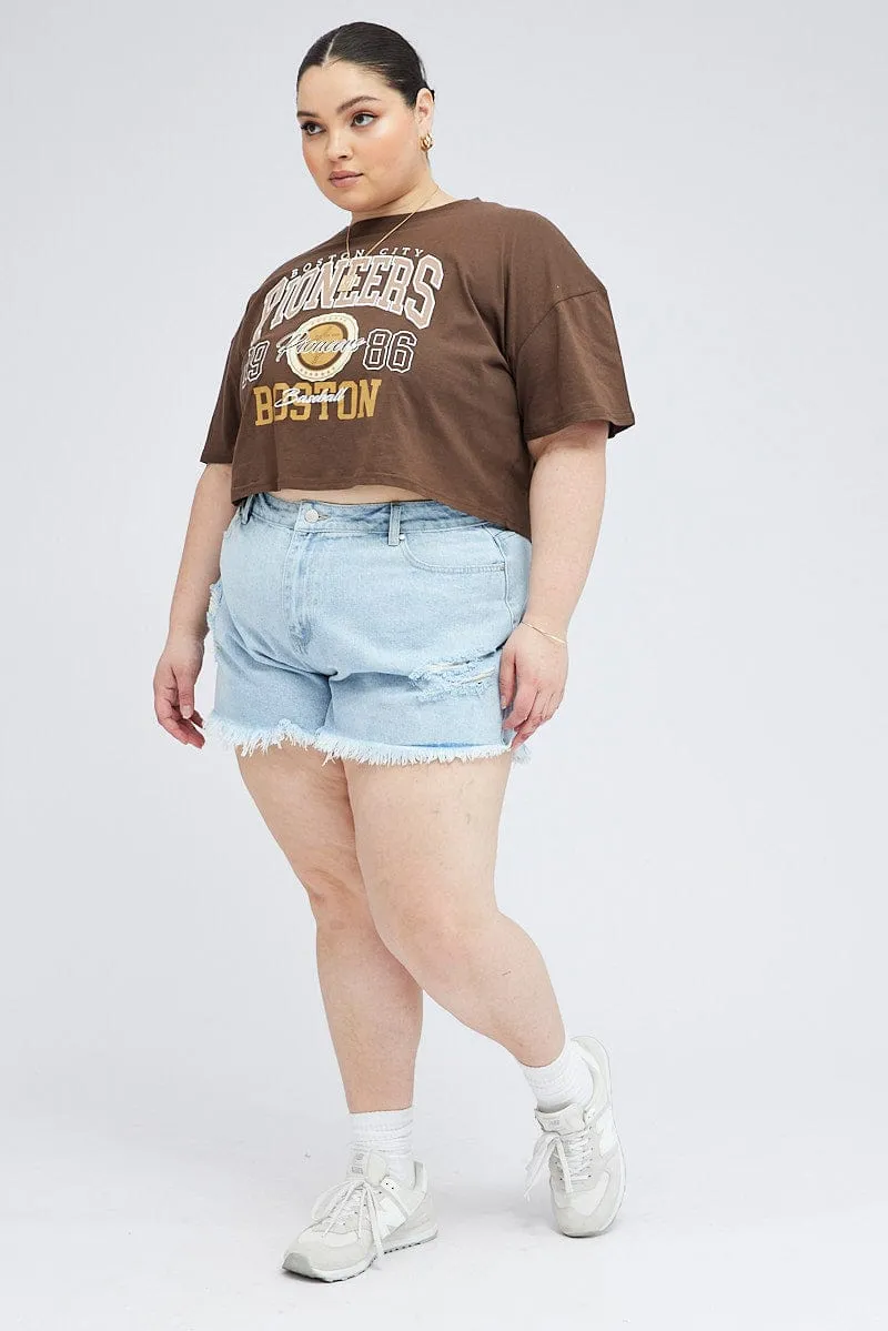 Brown Graphic T-shirt Short Sleeve Crew Neck Trendy Design
