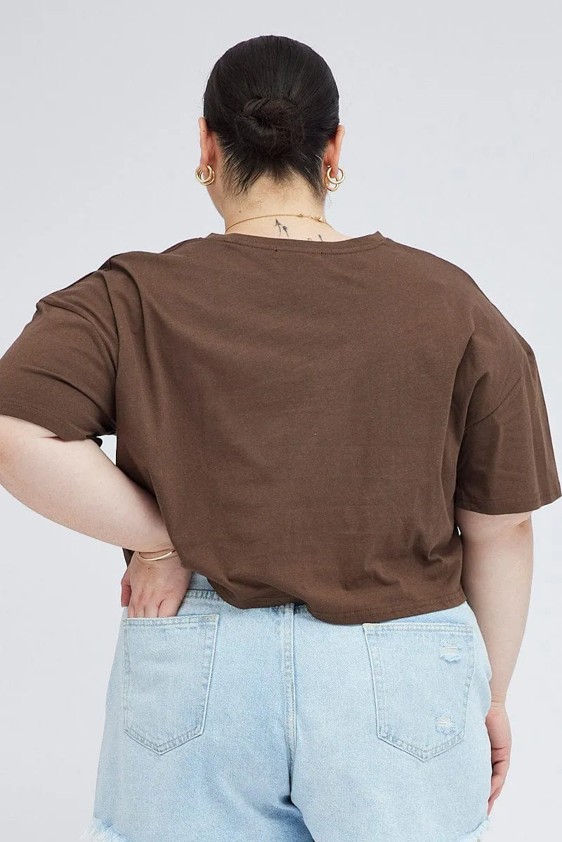 Brown Graphic T-shirt Short Sleeve Crew Neck Functional Wearable