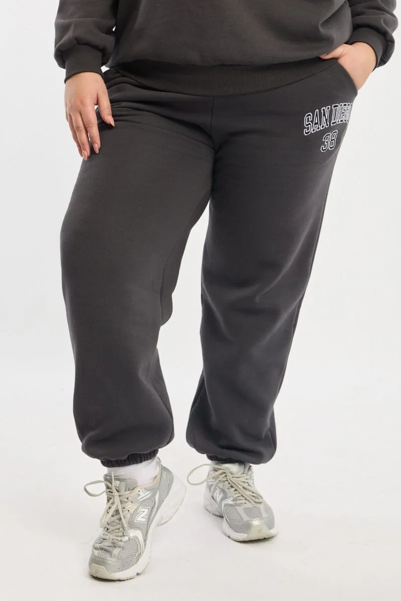 MachineWashable Active Lifestyle Grey Drawstring Waist Elastic Cuff Track Pants