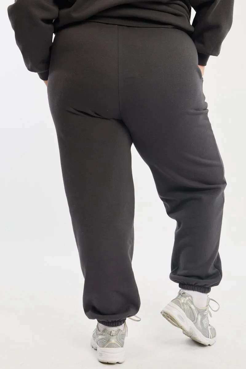 High Density Weave Grey Drawstring Waist Elastic Cuff Track Pants
