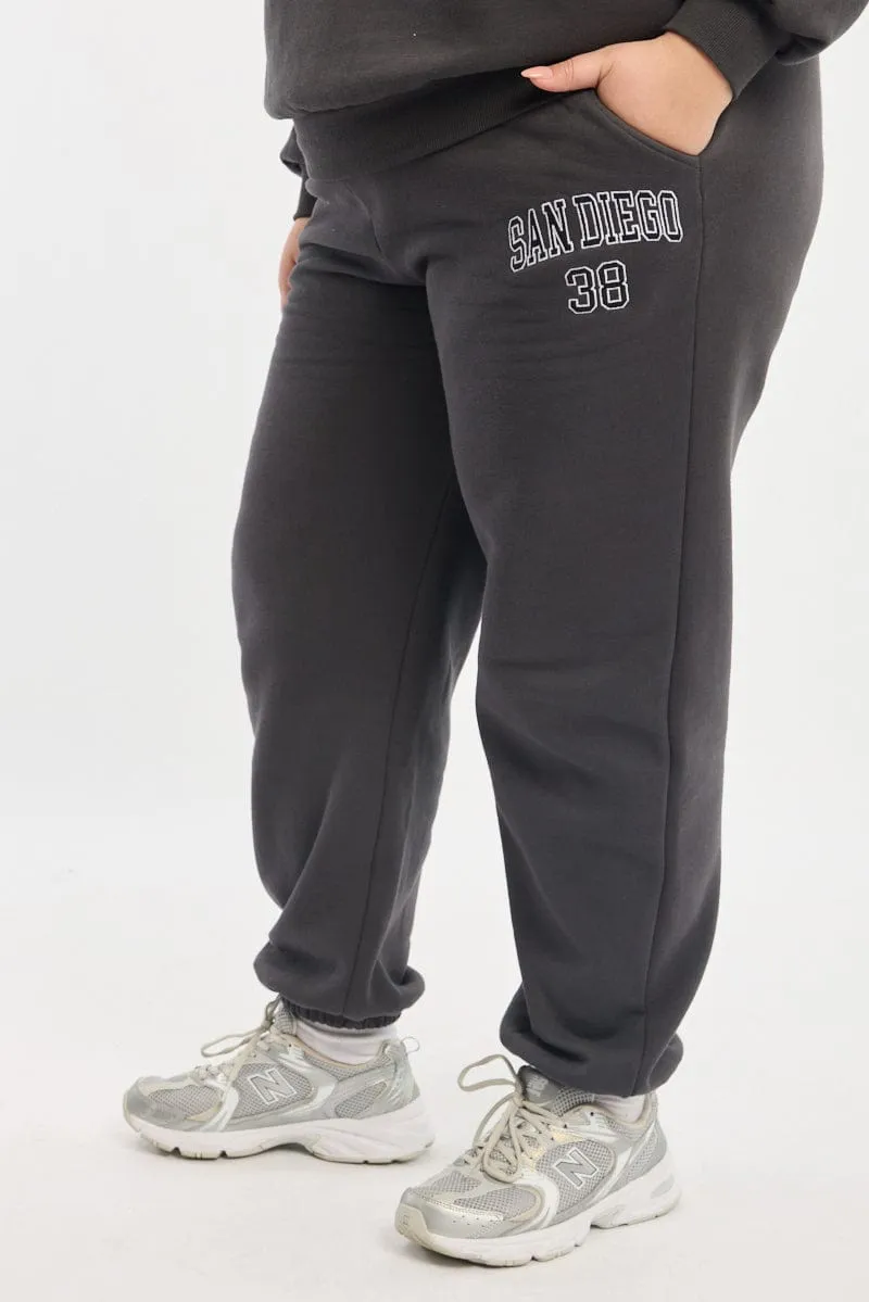 Grey Drawstring Waist Elastic Cuff Track Pants Functional Look Casual Wear