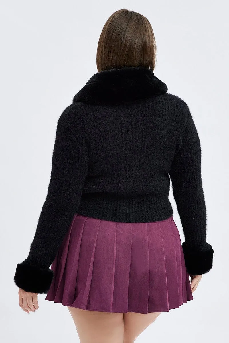 Convertible Style Elasticized Cuff Purple Mini Tennis Skirt