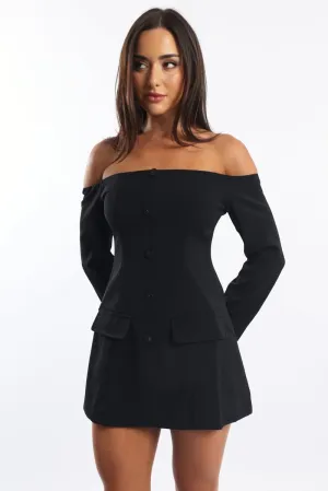 Black Off Shoulder Mini Dress Long Sleeve Scene Sharp